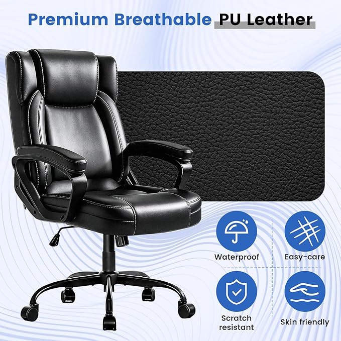 WAYTRIM Office Chair Home Office Desk Chair Comfy High Back Swivel Computer Chair Leather Managerial Executive Rolling Chair with Lumbar Support, Adjustable Height