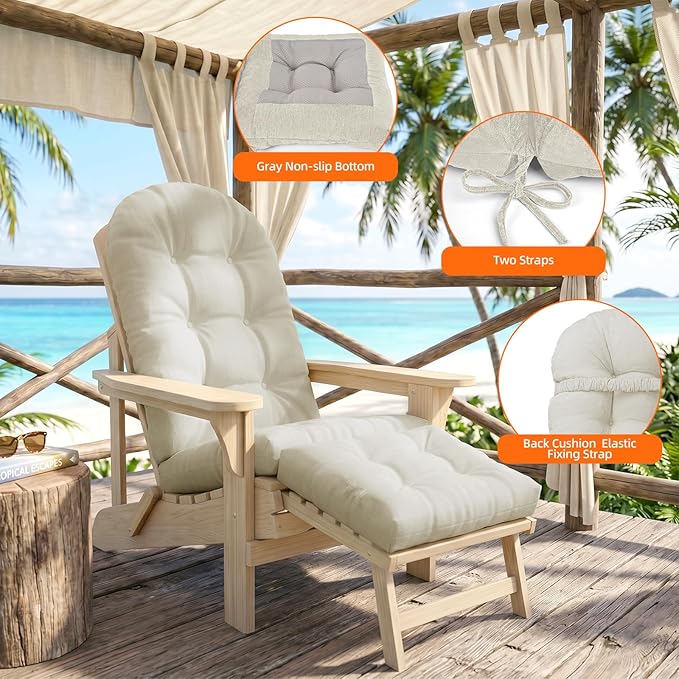 Rocking Chair Cushion Set - Soft Chenille 2-Piece Seat & Ottoman Pad, Tufted Non-Slip Design, High-Density Foam Nursery Glider Cushions, All-Season Indoor/Outdoor Rocker Comfort, Oyster White