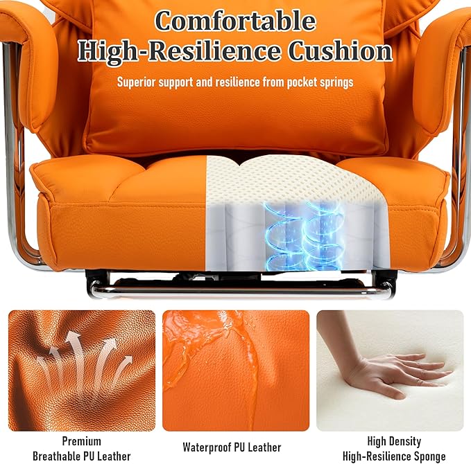 DYHOME 500 Lbs Kneading Massage Office Chair with Foot Rest, Ergonomic Reclining Home Computer Chair, High Back Thick Cushion Big & Tall Office Chair, Comfy Leather Heavy Duty Executive Chair, Orange
