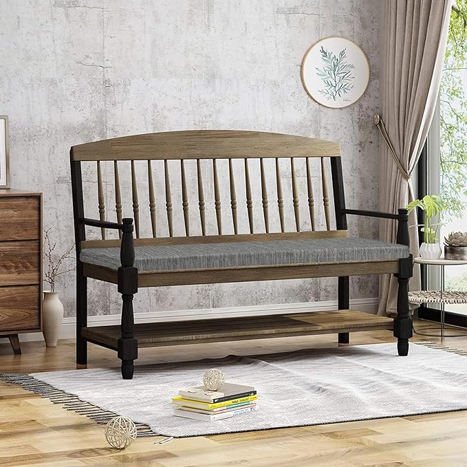 baibu 36 Inch Classic Solid Color Bench Cushion with Ties, Non-Slip Indoor Outdoor Rectangle Bench Seat Cushion Standard Size Foam Pad with Machine Washable Cover (Grey, 36x15x1.5in)