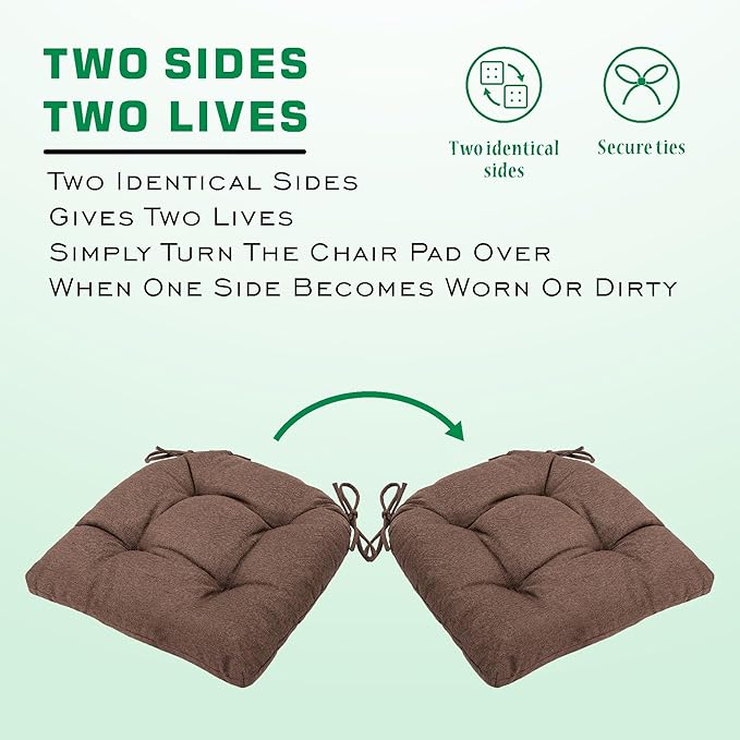 SQUARE MOON Chair Cushions for Dining Chairs, 3 Inch Thick Comfortable Kitchen Chair Pads, Dining Room Seat Cushions with Ties, Machine Washable, 17" x 16" x 3", 4/Pack, Black Coffee
