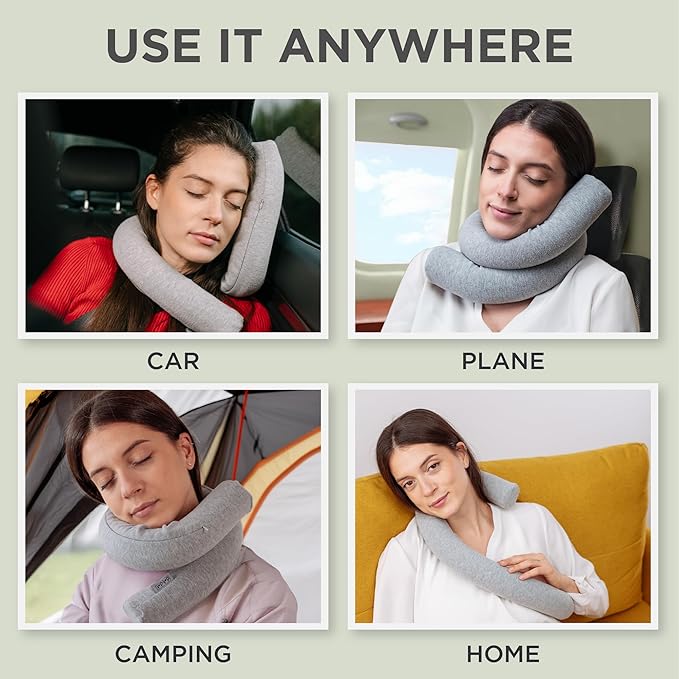 Dot&Dot Twist Memory Foam Travel Pillow for Neck, Chin, Lumbar and Leg Support - Cotton Cover Snap Closure Grey