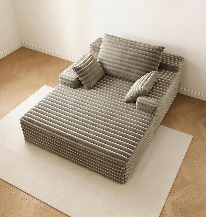 62.6" Oversized Chaise Lounge Chair Indoor,Corduroy Boneless Couch for Living Room,Memory Foam Filled Lounger Sleeper Couch with Pillows,Compress Sofa Bed,No Assembly Required,Camel | Indoor, Corduroy Boneless, Memory Foam Filled, With Pillows, No Asse...