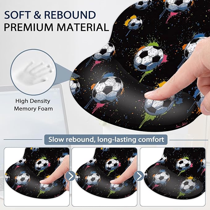 Soccer Keyboard Wrist Rest Pad Ergonomic Mouse Pad Set,3 in 1 Memory Foam Mouse Pad with Non Slip Base for Office and Home