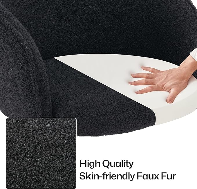 KCC Faux Fur Office Desk Chair, Comfy Fluffy Swivel Modern Leisure Armchair with Wheels, Upholstered Comfy Fuzzy Vanity Makeup Chair Height Adjustable for Teens Women Girls Elegant Home Office