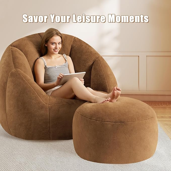 Gericco Round Pouf Ottoman Foot Rest, 29 X 18Inch Floor Poufs Footstool, A Round Modern Foam Filled Foot Stool for Living Room, Home, Nursery, Dorm (Orange, 29Inch)