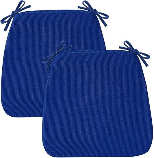 2'' Thick High-Density Foam Indoor Chair Cushions | Dining Chair Pads with Ties, Removable Washable Cover, Kitchen Chair Cushions 17"x16", Sapphire Blue 2 Pack