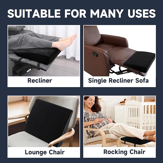 MABOZOO Wedge Recliner Leg Pillow, Foam Extra Large Foot Rest Cushion with Adjustable Straps, Recliner Footrest Extender Leg Elevation Pillow Wedge Pillow for Recliner, Bed, Sofa, Couch (Black)