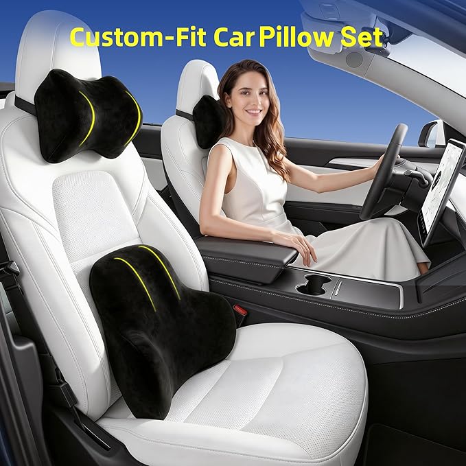 Car Pillow for Toyota Tundra,Car Neck Pillow,Lumbar Support Pillow for Car,Memory Foam Pillow,Ergonomic Pillow,Adjustable and Washable,Car Essentials for Long Trips,Car Accessories,Suede