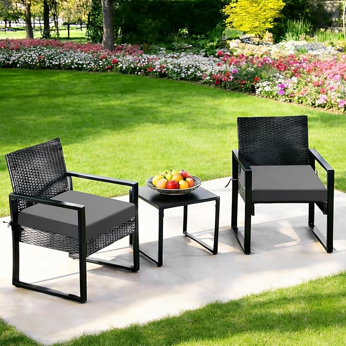 Outdoor Chair Cushions Set of 2, 19x19x3 Inch Waterproof & Fade Resistant Patio Furniture Seat Cushions with Ties, Square Outdoor Dining Chair Cushions for Lawn, Garden, Deck & Yard, Dark Grey