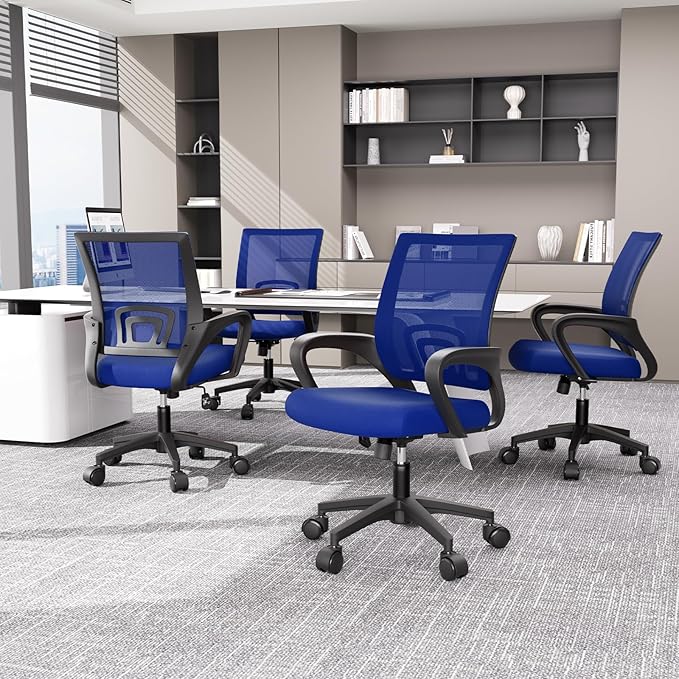 Magshion Ergonomic Office Chair 10 Pack, Mid-Back Mesh Desk Chair, Adjustable Swivel Computer Chair with Lumbar Support & Breathable Backrest for Gaming, Work, Study, 300 Lbs Capacity, Navy Blue