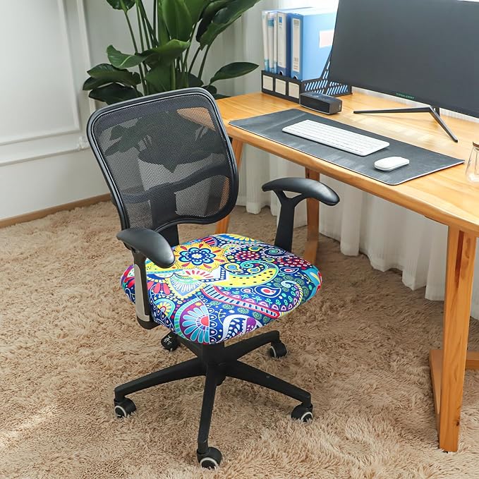 FORCHEER Office Chair Seat Cover 19x19 inch Printed Stretchable Small Fitted Computer Desk Chair Seat Cushion Slipcover-Boho
