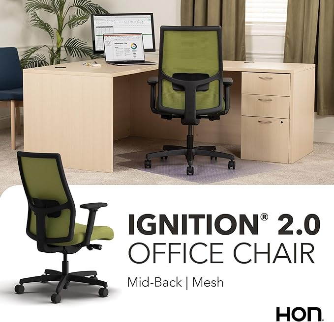 HON Ignition 2.0 Mid Back Task Chair, Spectrum Mesh, Advanced Synchro-Tilt Control, Office Chair with Lumbar Support, Height and Width Adjustable Arms, Black Frame, Pear