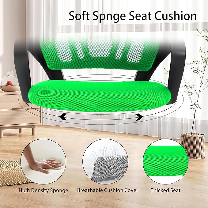 Home Office Chair Ergonomic Desk Chair Mesh Computer Chair with Lumbar Support Armrest Executive Rolling Swivel Adjustable Height Mid Back Chair for Adults, PVC Base, Green