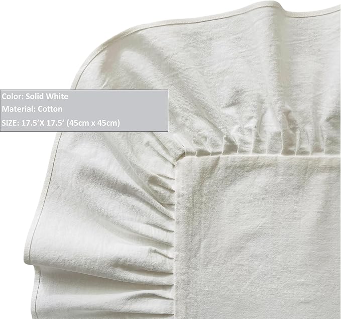 Korean Made Chair Pad Slipcover 17.5'x17.5' Chair Cushion Cover Ties with Ruffle Farmhouse Decor Covers Only, Gift for Mom (Solid White) Stocking Stuffer