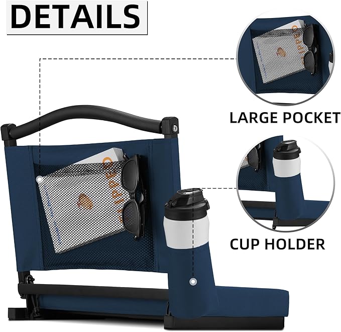 HABUTWAY Stadium Seats with Back Support and Thick Cushion Bleacher Seats with Backs and Cushion Wide, Stadium Chairs Include Shoulder Strap and Pocket, Perfect for Sports Events
