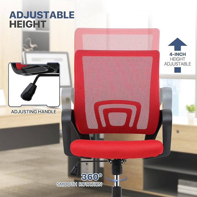 MoNiBloom Mesh Office Chair, Ergonomic Computer Chair for Adults, Rolling Swivel Mid-Back Desk Chair with Lumbar Support, Comfy Armrest for Home Office, Gaming, Red 20 Pack