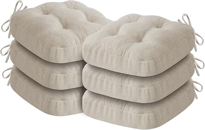 IASEAHK Chair Cushions, Foam Dining Chair Cushions, Tufted Indoor Chair Pads, Set of 6, Beige, 16.5” x 16.5” x 3.5”