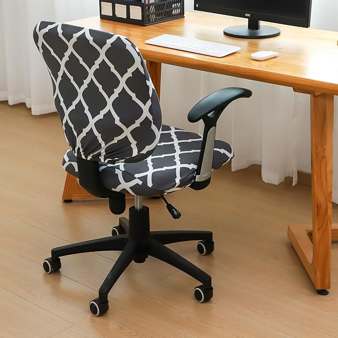 FORCHEER Split Office Chair Covers Two Pieces Stretch Plaid Pattern Grey Separated Desk Chair Slipcover Washable