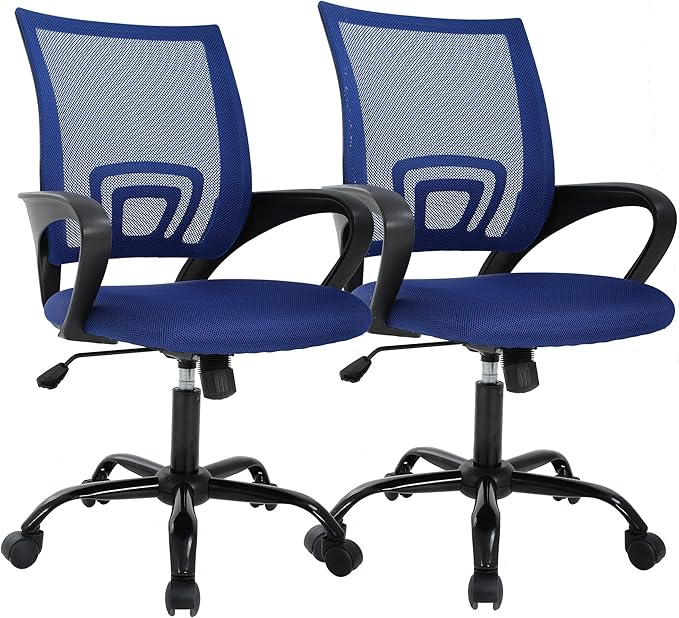 PayLessHere Office Computer Chair Ergonomic Cheap Desk Chair Adjustable Comfortable Mid Back Task Rolling Swivel with Lumbar Support for Home Office (Pack of 2, Blue)