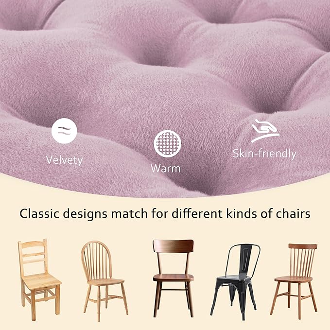 ELFJOY 4 Pack Chair Cushions for Dining Chairs Indoor Kitchen Seat Cushions with Ties Tufted Square Seat Pas for Kitchen Dining Office Room (16" Light Purple Velvet)