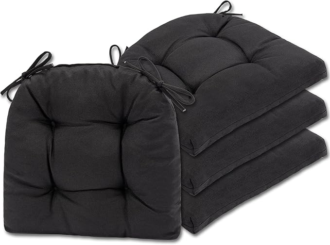 SQUARE MOON Chair Cushions for Dining Chairs, 3 Inch Thick Comfortable Kitchen Chair Pads, Dining Room Seat Cushions with Ties, Machine Washable, 17" x 16" x 3", 4/Pack, Black