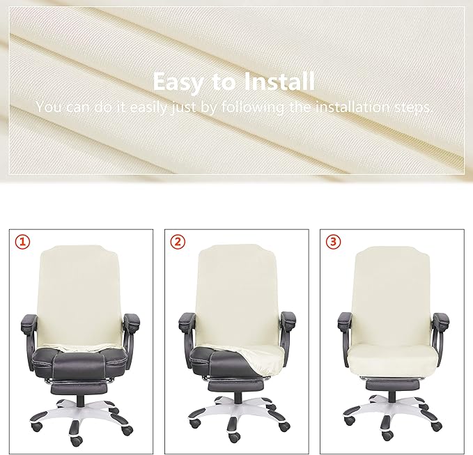 SARAFLORA Office Chair Cover- Large, Ivory- Removable Computer Chair Cover for Office Chair with Zipper for Universal Rotating Chair Desk Chair Cover High Back Chair Seat Washable Protector for Pets