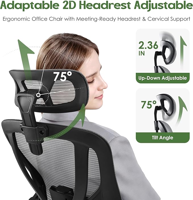 Office Chair Ergonomic Desk Chair - Mesh High Back Office Chair with Headrests Wheels Lumbar Support Home Desk Office Chairs Flip up Armrest Executive Rolling Computer Chair Black Gray