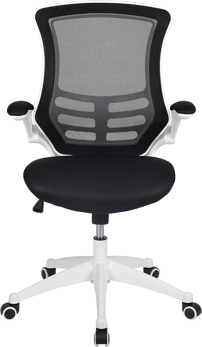 Flash Furniture Kelista Office Chair, Ergonomic, Mid-Back, White Frame, Black Mesh with Swivel