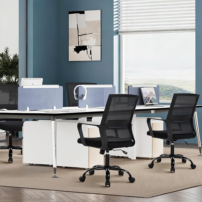 Ergonomic Office Chair, Breathable Mesh Desk Chair, Swivel Computer Chair with Wheels & Adjustable Height & Comfort Seat for Home Office, Gaming Room, Black