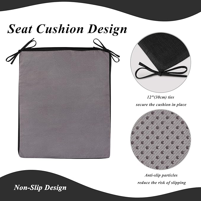 Rocking Chair Cushion Set with Machine Washable Cover Non-Slip Rocking Chair Cushions Indoor Seat and Back Pads with Ties 1 Pack, 2 Piece Set, 20"x 17"x 2" (Black)