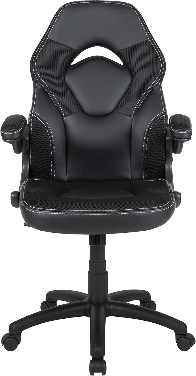 Flash Furniture X10 High-Back LeatherSoft Racing Style Gaming Chair with Flip-Up Arms, Ergonomic Padded Swivel Computer Chair, Black