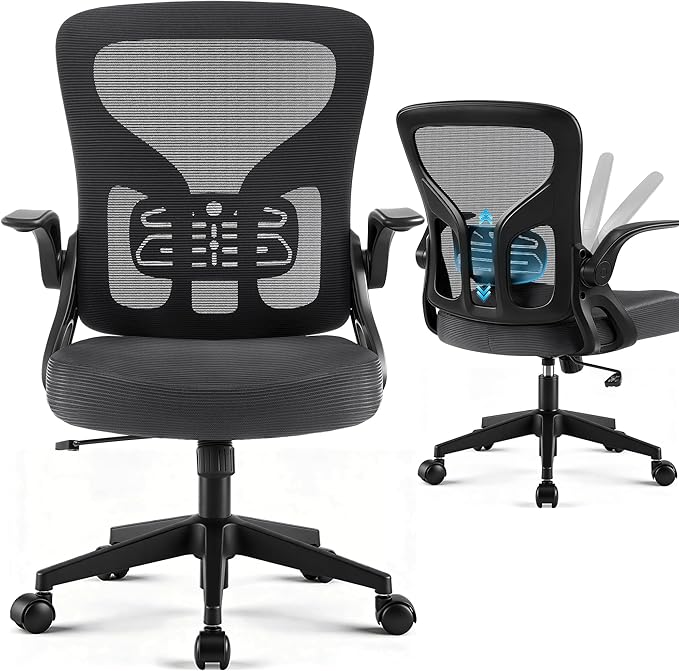 Office Chair Ergonomic Desk Chair with Adjustable Lumbar Support, High Back Breathable Mesh Chair with 120° Tilt Function & Flip-Up Armrests, Swivel Comfy Task Computer Chair for Work, Study