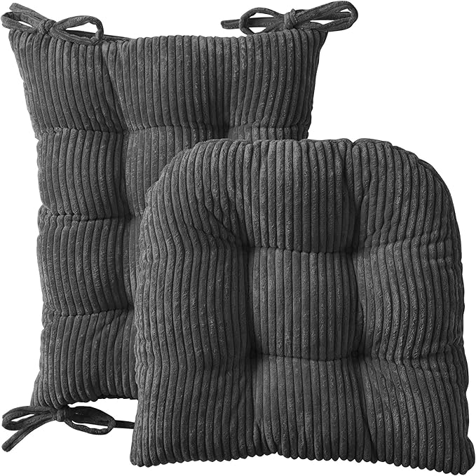 Rocking Chair Cushion Premium Tufted Pads Non Skid Slip Backed Crushed Velvet Cover Set of Upper and Lower with Ties, 21 in x 17 in | 17 in x 17 in, Velvet Gray (Pack of 5)