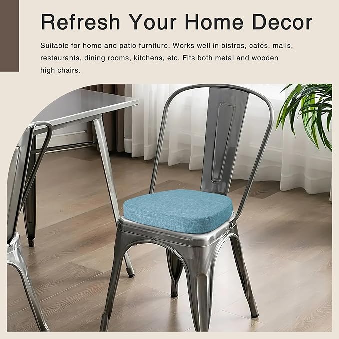 OVOV 14x14 Chair Cushions for Metal Dining Chairs Set of 2 Non Slip Thick Textured Chair Pads for Dining Chairs with Ties and Removable Cover (2, Light Blue)