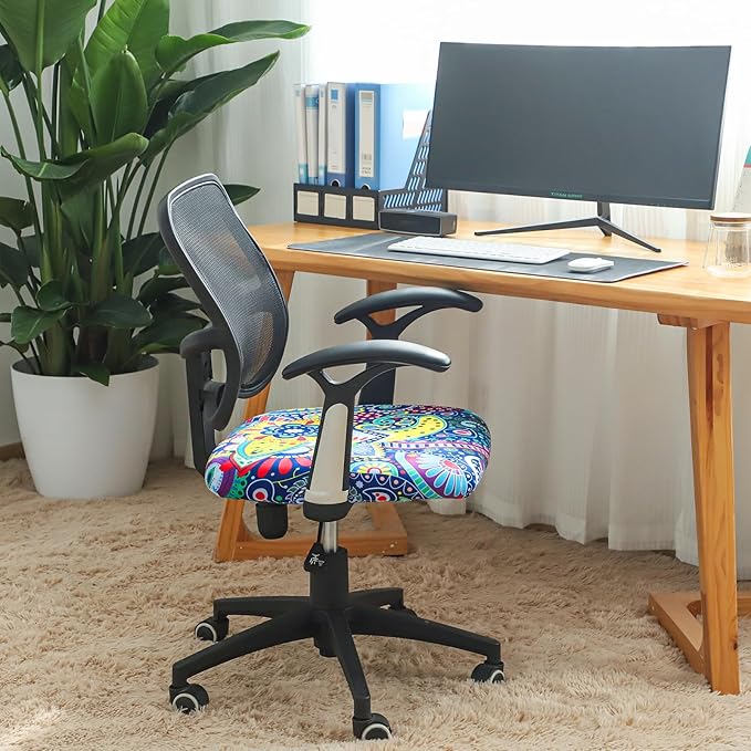 FORCHEER Office Chair Seat Cover 19x19 inch Printed Stretchable Small Fitted Computer Desk Chair Seat Cushion Slipcover-Boho