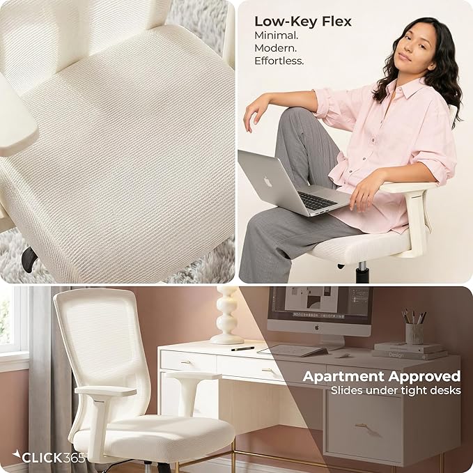 AeroCore M120 Ergonomic Mesh Office Chair, Breathable DeskChair with Lumbar Support, Cushioned Seat, Adjustable Height, Fixed Arms & Swivel, 275lbs Capacity, Cream