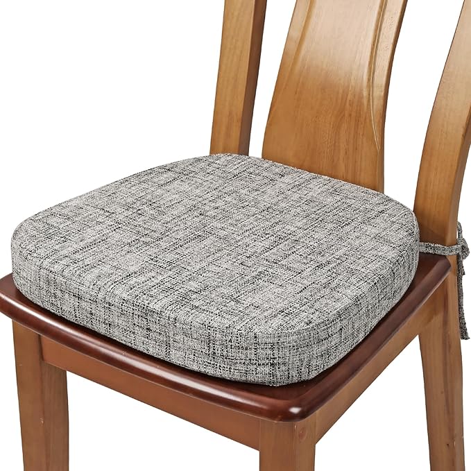 SINOSSO Thickened 2.5" Dining Chair Cushion, Soft Blended High Density Support Foam Kitchen Seat Cushion with Ties, U-Shaped Non-Slip Indoor Chair Pad, 16.5" x 16", 1 PCS, White-Gray