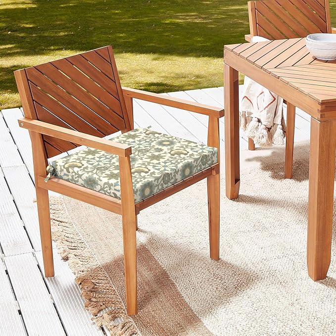 LVTXIII Outdoor Chair Cushions 18.5"x16"x2" Pack of 2, Water-Repellent Square Corner Memory Foam Seat Cushions with Ties for Garden Patio Furniture, Floral Symphony‌