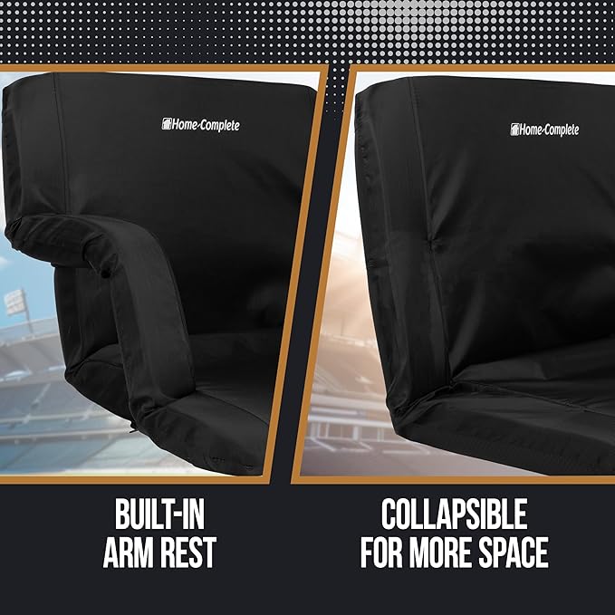 Home-Complete Stadium Seats - Bleacher Cushion with Padded Back Support and Armrests - 6 Reclining Positions Folding Stadium Chair with Carry Straps for Sports, Concerts, Camping, or Beach