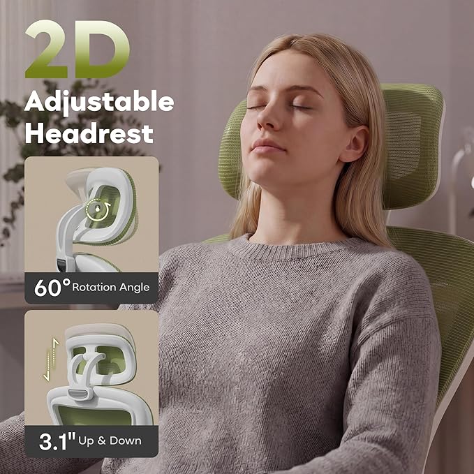 SeekFancy Ergonomic Office Chair M903, Computer Desk Chair with Wheels, High Back Mesh Office Chair with Adjustable Lumbar Support, Headrest, Flip-Up Armrests, Green