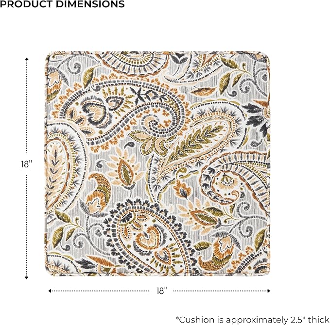 Outdoor 18 inch Square Patio Dining Chair Pads – Comfortable Fiber-Filled Seat Cushions with Ties, Reversible Polyester Fabric - Arctic Paisley, Set of 2