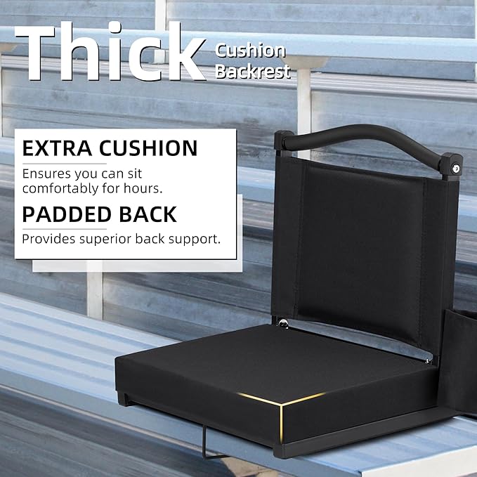HABUTWAY Stadium Seats with Back Support and Thick Cushion Bleacher Seats with Backs and Cushion Wide, Stadium Chairs Include Shoulder Strap and Pocket, Perfect for Sports Events