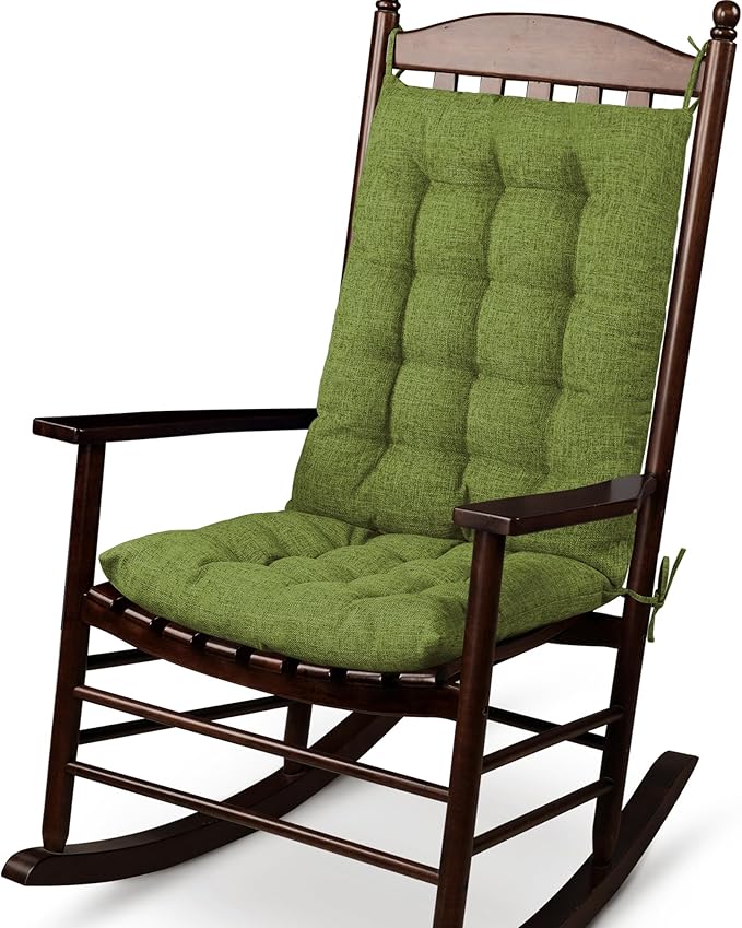 ELFJOY Rocking Chair Cushion Large Rocking Chair Pads with Ties Premium Linen High Back and Seat Cushion 2 Piece Set (Linen Olive Green)