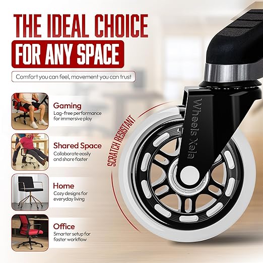 Wheels Xela Office Chair Wheels, Set of 10, 3 Inch Heavy-Duty Replacement Rubber Wheels for Desk & Gaming Chair are Easy to Install & Suitable for All Floor Types