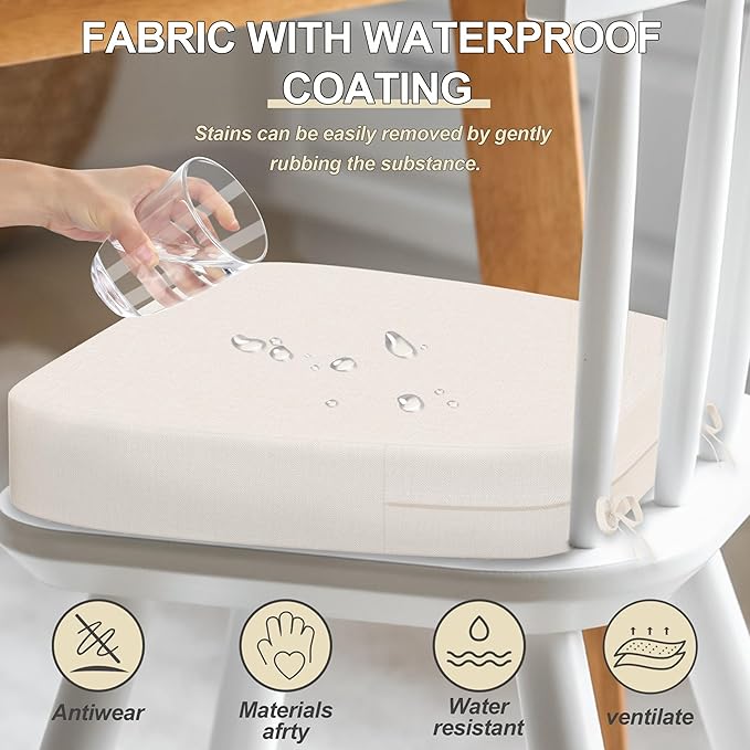 17'' x 16'' x 2.5"Thick Chair Cushions for Dining Chairs, 6 Pack WaterProof Easy Clean Kitchen Chair Pads with Ties and Non-Slip Backing - 30D High Elastic Foam Soft Kitchen Chair Cushions