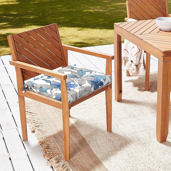 LVTXIII Outdoor Chair Cushions 18.5"x16"x2" Pack of 4, Water-Repellent Square Corner Memory Foam Seat Cushions with Ties for Garden Patio Furniture, Clemens Noir Blue