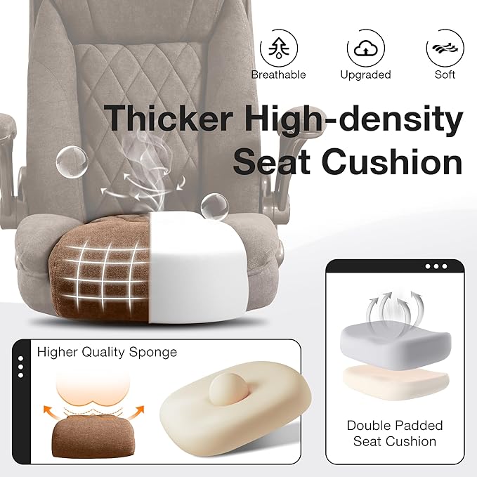 Big and Tall Fabric Office Chair 400lbs High Back Executive Computer Desk Chair with Flip Up Armrest, Breathable Fabric Adjustable Height Ergonomic Home Office Heavy Duty