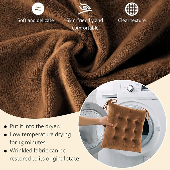 ELFJOY Rocking Chair Cushion Large Rocking Chair Pads with Ties Premium Tufted High Back and Seat Cushion 2 Piece Set Brown