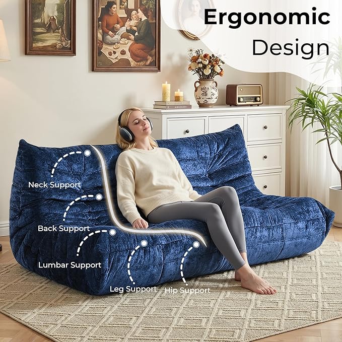 HABUTWAY Bean Bag Chair, Giant Bean Bag Chairs for Adults, 3 Seater Fireside Chair, Lazy Large Floor Bean Bag Sofa for Living Room, Bedroom, Dorm, Office (Navy Blue)